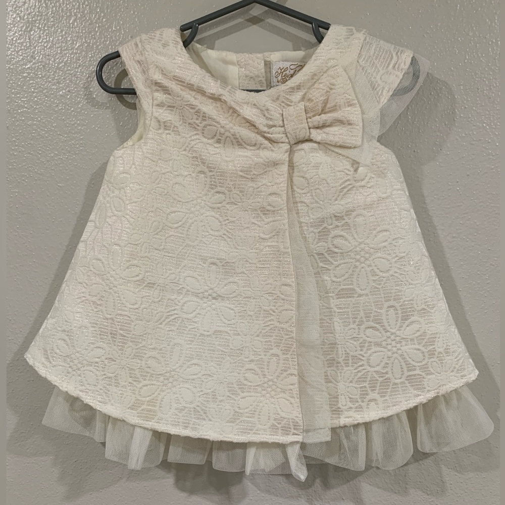 NWOT Beautiful tender milky white with gold sparkles Girl dress size 12 month
